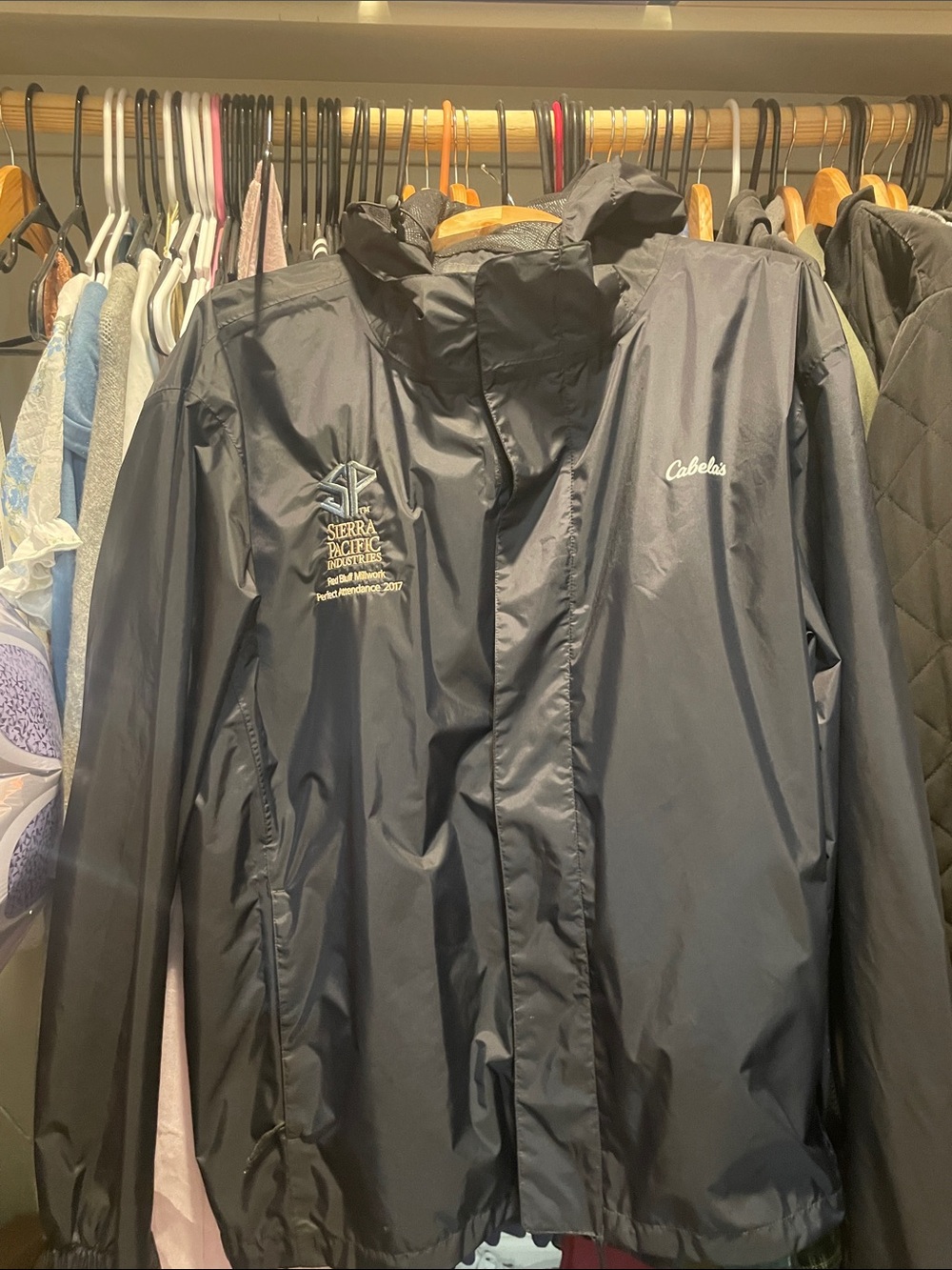 Cabela's Black Men's Raincoat with Sierra Pacific Logo